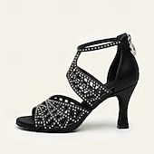 billiga Klacksandaler-Dam Klackar Sandaler Plusstorlekar Glittrande sandaler Fest Utomhus Dagligen Ensfärgat Solid färg Sommar Vår Strass Högklackat Öppen tå Elegant Sexig Klassisk Satäng Dragkedja Svart