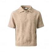 abordables Polo classique pour homme-Homme Polo Polo à fermeture éclair Occasionnel Quotidien Zip quart Manche Courte Mode Uni Fermeture éclair Été Printemps Coupe régulière Noir Blanche Kaki Gris foncé Polo
