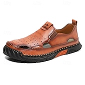 abordables Sandalias casuales-Mocasines casuales de verano de piel sintética para hombre: diseño recortado transpirable, suela flexible y ligera, cómodos para playa, resort, viajes y uso diario.