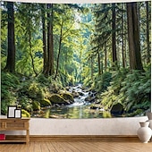 cheap Wall Tapestries-Lush Green Forest Stream Nature Landscape Wall Tapestry Sunbeams Woodland River Mossy Rocks Wall Hanging Home Decor Living Room Bedroom Office Backdrop Art Mural