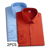 abordables chemises sans repassage pour hommes-Homme Chemise Chemise habillée Chemise sans repassage Chemise Boutonnée Couleur Unie Quotidien Affaires Orange + bleu Bleu marine + noir orange+rouge Bleu Marine + Rouge manche longue Col Rabattu