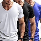 billiga grundläggande t-shirts-Herr T-shirt T-tröja Kortärmad V-hals Sommar Vår Slät Designer Grundläggande Modernt Modernt 3 st Ledigt Semester Gata 8# 9# 4# Topp t-shirt för män
