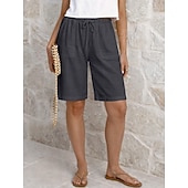economico Fondi-Per donna Pantaloni capri Shorts Shorts di Lino Pantaloncini Estivi Vacanza Moda Essenziale Lunghezza al ginocchio Vita media Semplice Coulisse Tasca Elastico in vita Leggero Traspirante Inelastico