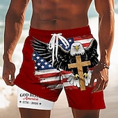 billiga Patriotiska 250 Shorts-Herr 4 juli USA:s 250-årsjubileum Örn USA: s flagga Fodrade shorts 2 i 1 simshorts Badshorts Medium Midja Patriotisk Helgdag Sidfickor Med kompressionsfoder Elastisk dragsko i midjan Designer Kläder