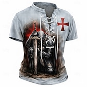  T-Shirt Uomo Crusaders Cavaliere Inginocchiato Cavalieri Templari Medievale Vintage Maglietta Stampa All Over Lace-up Collo a V Onore Guerriero Maniche Corte Top Retro Streetwear Designer