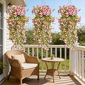 abordables Artificial Flower-4pcs Artificial Morning Glory Vine Garland for Wedding, Home, &amp; Outdoor Decor, Realistic Flower Hanging Vines for Garden, Patio, Wall, and Courtyard, Durable Faux Floral Décor for Wedding Decoration