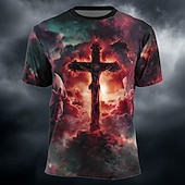  Męska Biblia Jezu Ukrzyżowanie Anioły Niebo Ogień Światło Religijny T-shirt z nadrukiem w całej powierzchni Krótki rękaw Okrągły dekolt Kościół Uwielbienie Dobra Piątek Koszulka Odzież Projektancka