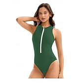  בגדי ריקוד נשים מגן מפריחה בגד ים אחיד רוכסן קדמי ספנדקס הגנה מפני השמש UV UPF50+ ייבוש מהיר ללא שרוולים חליפת גוף בגד ים גלישה חוף ספורט מים קיץ