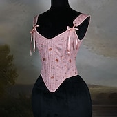 billige Topper-Kostymer i middelalderstil Renessanse Cottagecore Korsett Bodice Viking Bonde Blondér Blomstret Kostyme Dame Keltisk fantasi Halloween Karneval Ytelse LARP Ren Faire Voksne Korsett