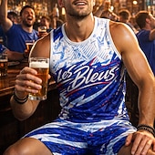  Herren Fußballtrikot Geometrisch Buchstabe Frankreich Workout-Tanktop Lauf-Tanktop Sport-T-Shirt Sommer Ärmellos UPF 50 Schnelltrocknend Feuchtigkeitsableitend Atmungsaktiv Turnier Fußball Leger