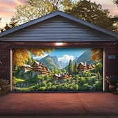 preiswerte Garage- und Türbanner-Zauberwald, Magie, leuchtend grüne Bäume, Sonnenlicht, Nebel, Teich, Naturlandschaft, Garagentorbanner, Wandbild, Garten, Hausfassade, Partykulisse