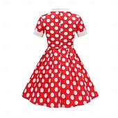 preiswerte Kleider-1950er Rockabilly Vintage-Kleid Kleid Swing-Kleid Kurze Ärmel Tupfen A-Linie Kostüm Mädchen Karneval Maskerade Alltagskleidung Junggesellinnenabschiedsparty Kinder Kleid Frühling &amp; Sommer
