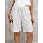 economico Fondi-Per donna Pantaloni capri Shorts Shorts di Lino Pantaloncini Estivi Vacanza Moda Essenziale Lunghezza al ginocchio Vita media Semplice Coulisse Tasca Elastico in vita Leggero Traspirante Inelastico