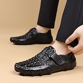 tanie Buty casual slip-on-Brązowe, męskie, codzienne buty z wytłoczonym wzorem imitującym skórę krokodyla, zapinane na klamrę, wygodne mokasyny, modne, wsuwane obuwie do noszenia na co dzień, do noszenia w sytuacjach biznesowych, na podróże, do biura, na imprezy i do eleganckich s