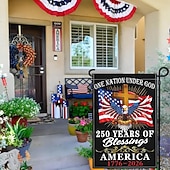 abordables 250e Anniversaire-Lot de 2 drapeaux de jardin commémoratifs du 250e anniversaire des États-Unis, ornés d'un aigle patriotique, d'une croix et de la devise « Une nation sous Dieu ». Décoration extérieure résistante pour les célébrations.