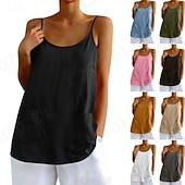 baratos Blusas Simples-Regata feminina com bolso, lisa, moderna, elegante, clássica, sem mangas, gola redonda, ideal para uso diário, passeios e fins de semana. Cores: azul, preta, branca, amarela, rosa. Verão e primavera.