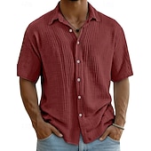 ieftine Clasic-Bărbați Cămașă Cămașă de vară Costum de plajă Cămașă casual Camașă cu nasturi Culoare solidă Casual Vacanță Albastru piscină Negru Alb Roșu Vin Manșon scurt Răsfrânt Vară Primăvară Îmbrăcăminte
