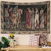 abordables Tapisseries murales-Tapisserie murale médiévale représentant le roi Arthur, un chevalier, avec le texte d'Arthur, une croix celtique et un écu royal. Tissu vintage à suspendre, idéal pour une bibliothèque, un garage