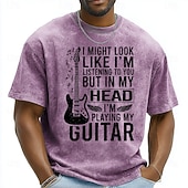  T-shirt graphique homme « Guitare électrique délavée à l'acide » (je joue de la guitare dans ma tête) - coupe classique, manches courtes, col rond, style décontracté - cadeau idéal pour guitariste -