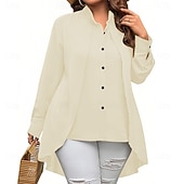 baratos Blusas Simples-Mulheres Camisa Social Camisa casual camisa de botão Blusa Botões Côr Sólida Elegante Férias Moda Manga Longa Decote V Tops longos Diário Praia Feriado Preto Branco Vermelho Verão Primavera Outono