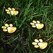 お買い得  地上のライト-かわいいソーラー足跡ライト4個パック、防水屋外ガーデンライト、庭、パティオ、花壇、芝生の装飾用のLED動物ヤードライト