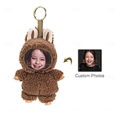  カスタム面白い顔のぬいぐるみキーホルダー、パーソナライズされた写真イースターバニーキーホルダーギフト写真人形ウサギの耳、ソフトバッグチャーム、バックパックアクセサリー、子供、ガールフレンド、花嫁介添人へのギフト