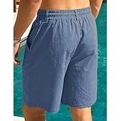 cheap Holiday-Men's Linen Shorts Summer Shorts Beach Shorts Drawstring Pocket Plain Comfort Breathable Knee Length Daily Outdoor Holiday Vacation Casual Black White Inelastic