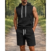 abordables Chándales-Hombre Tracksuit Vestimenta para correr Trajes de entrenamiento Correa 2 Piezas Color sólido Conjunto de ropa deportiva Verano Primavera Negro Blanco Entrenamiento de gimnasio Correr Corriendo