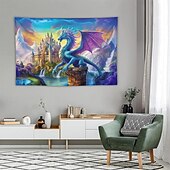 cheap Wall Tapestries-Fantasy Mythical Purple Dragon Magic Enchanted Forest Glowing Mushroom Psychedelic Art Large Wall Tapestry Hanging for Living Room Bedroom Dorm Home Decor Mural Backdrop