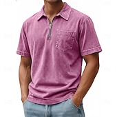 halpa Miesten klassinen poolopaita-SoftFade™ Miesten Vetoketjullinen Polo 100% Puuvillaa Happopesu Paita Rentoa Päivittäinen Käyttö Neljännes Vetoketju Lyhythihainen Muoti Perus Yksinkertainen Denim Tasku Haalistunut Kesä Kevät