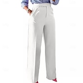 baratos Calças de perna reta-Mulheres Calças Social Elegante Moda Casual Diário Comprimento total Cintura Alta Côr Sólida Tecido Bolsos Perna reta Conforto Macio Respirável Micro-Elástica Streetwear Praia Feriado Cinzento Escuro