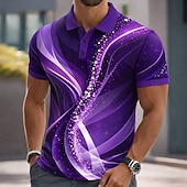 abordables Polo geométrico para hombre-Hombre Geométrico Línea Camisetas polo Manga Corta Camisas de polo Camisas con cuello Casual Ropa Deportiva Botones Primavera verano Azul Piscina Negro Morado