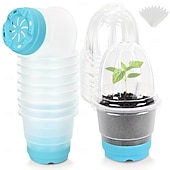お買い得  植物ケアアクセサリー-蓋付きスタータートレイと植物ラベル付きの4インチ苗カップ10個、透明な苗ポット、補強されたベース付きの再利用可能なプラスチック植木鉢、移植が簡単 &amp;種まき