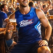  Herren Fußballtrikot Geometrisch Buchstabe Frankreich Workout-Tanktop Lauf-Tanktop Sport-T-Shirt Sommer Ärmellos UPF 50 Schnelltrocknend Feuchtigkeitsableitend Atmungsaktiv Turnier Fußball Leger