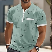 economico Polo geometrica da uomo-Per uomo Geometrico Polo Manica Corta Magliette polo Camicie con Colletto Business Casual All'aperto Athleisure Ferie Tasca Stampa 3D Polo con cerniera a un quarto Primavera &amp; Estate Blu Bianco Verde
