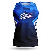  Herren Fußballtrikot Geometrisch Buchstabe Frankreich Workout-Tanktop Lauf-Tanktop Sport-T-Shirt Sommer Ärmellos UPF 50 Schnelltrocknend Feuchtigkeitsableitend Atmungsaktiv Turnier Fußball Leger