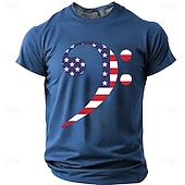  T-shirt voor heren ter ere van het 250-jarig jubileum van Amerika, met bassleutel, Amerikaanse vlag, patriottische afbeelding van de sterren en strepen, normale pasvorm, cadeau voor muzikant/bassist,
