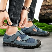abordables Sandalias casuales-Zapatos casuales con velcro de malla verde oliva para hombre, ligeros y deportivos, adecuados para senderismo, caminatas y aventuras al aire libre.