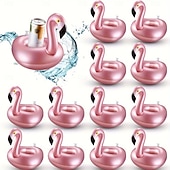 זול פעילות פנאי בחוץ-12 יחידות מחזיקי שתייה מתנפחים בצבע פלמינגו - תחתיות לכוסות צפות חמודות, אביזר למסיבת בריכה רב פעמי, מושלם למסיבות בריכה בקיץ, שומר על המשקאות מעל המים