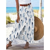  女性用 バケーションスカート ファッション カジュアル マキシ ハイウエスト スカート フラワー プリント マイクロエラスティック 日常 ストリート ブルー ピンク グリーン 夏 ポリエステル