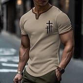 abordables T-shirts de foi-Homme Croix Chemise gaufrée T-shirt Manche Courte T-shirt Impression 3D Col ras du cou Chemise Sports Quotidien Rétro Vintage Occasionnel Quotidien Rue Bleu Ciel Noir Kaki Été Printemps Vêtement Tenue