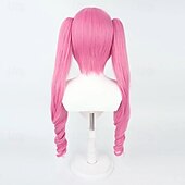 billige Anime parykker-Ocean Adventurer Lang Rosa Twin Tail Parykk med Pannelugg til Cosplay-fest