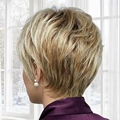 Недорогие старший парик-Элегантный короткий светлый парик-пикси для женщин — текстурированный с мягкими слоями.