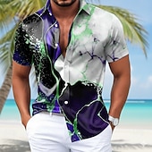 cheap Men's Satin Shirt-Men's Marble Abstract Liquid Art Shirt Satin Shirt Dress Shirt Short Sleeve Fashion Casual Daily Vacation Summer Spring Turndown Collared Shirts 3D Print Button Up Shirts Blue Burgundy Purple Green