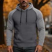 economico felpe con cappuccio da uomo di base-Per uomo Felpa con cappuccio Felpa con cappuccio a nido d'ape Aalbicocca Grigio 2 # Grigio 3# Nero Grigio chiaro Con Cappuccio Colletto Mao Semplice Patchwork Blocco di colore Casuale Quotidiano