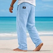 abordables Vacances-Homme Pantalons en Lin Pantalons Pantalon d'été Pantalons Amples Pantalons de Plage Cordon de serrage Taille Élastique Jambe Droite Couleur Unie Léger Respirant Longueur complète Occasionnel