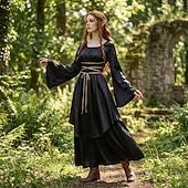 abordables Vestido-Victoriano Medieval Renacimiento Hasta el Suelo Vestidos Bruja Hada Corte A Disfraz Mujer Fantasía Víspera de Todos los Santos Carnaval Mascarada Feria del Renacimiento LARP Fiesta temática retro