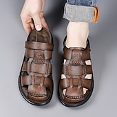 abordables Sandalias casuales-Sandalias casuales de verano de piel sintética para hombre: correas transpirables, tacón y plantilla ajustables, comodidad ligera, perfectas para vacaciones en la playa, resorts, piscinas y ocio al aire libre.
