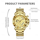 abordables Quartz Watches-Men's Gold Watch, Luxury Chronograph Big Face Quartz Analog Wristwatch with Gold Stainless Steel Band, Waterproof Luminous Business Sport Fashion Watch with Date Display, Gift for Men