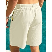 cheap Holiday-Men's Linen Shorts Summer Shorts Beach Shorts Drawstring Pocket Plain Comfort Breathable Knee Length Daily Outdoor Holiday Vacation Casual Black White Inelastic
